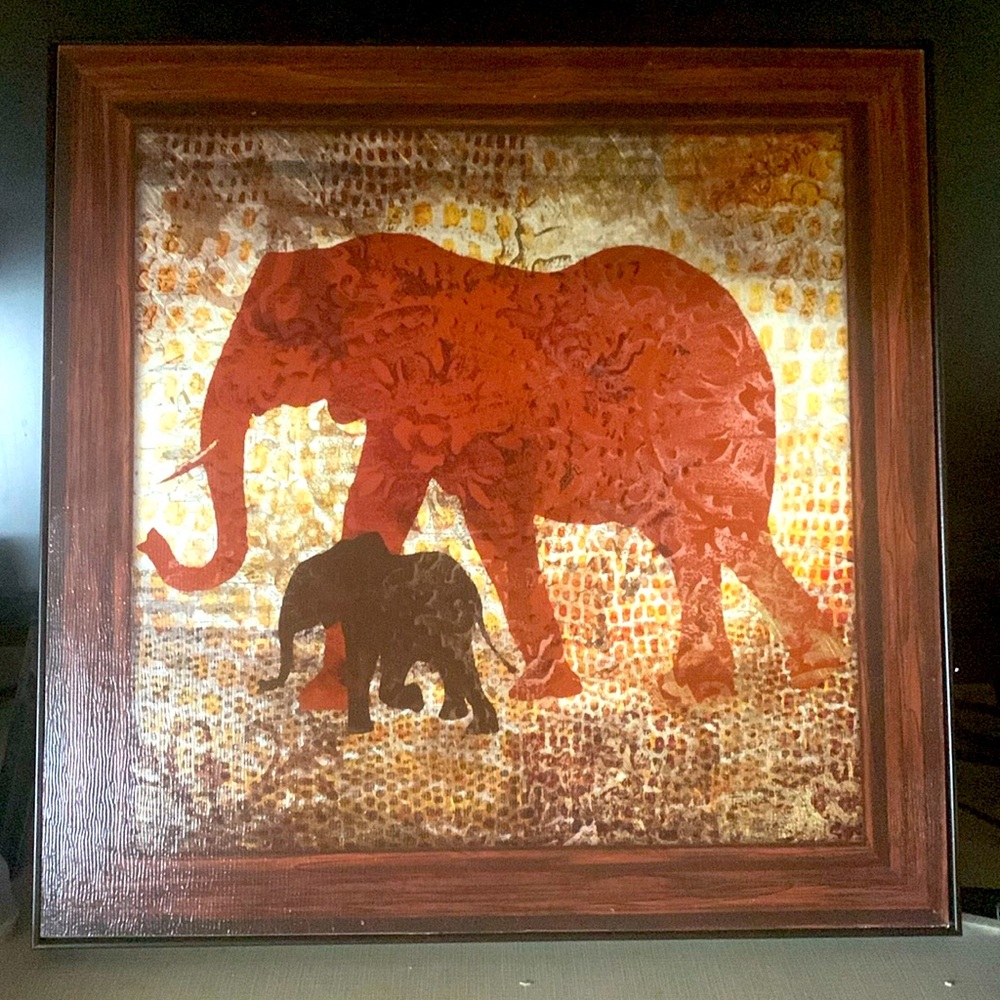 Elephant with bb Wall Art with Brown Frame